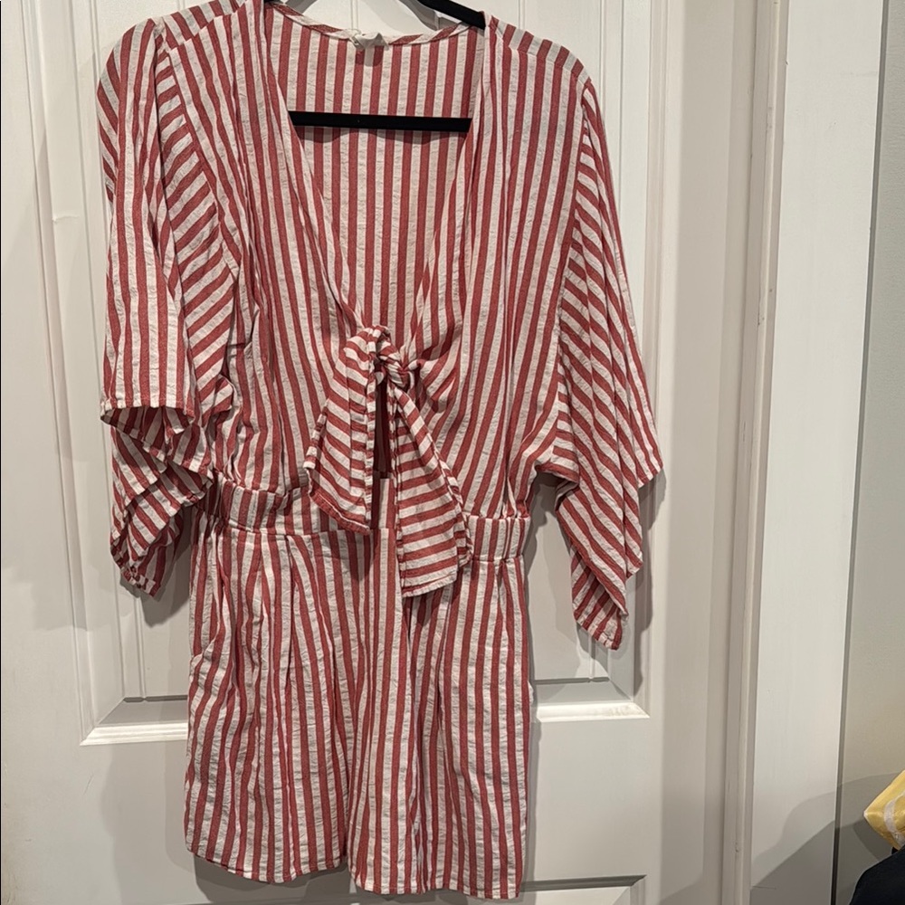 Red and White Striped Tie-Front Romper